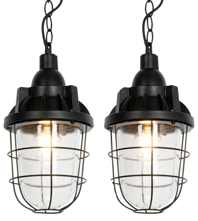 Set van 2 industriële hanglampen zwart - Cabin Industriele / Industrie / Industrial E27 rond Binnenverlichting Steen / Beton Lamp