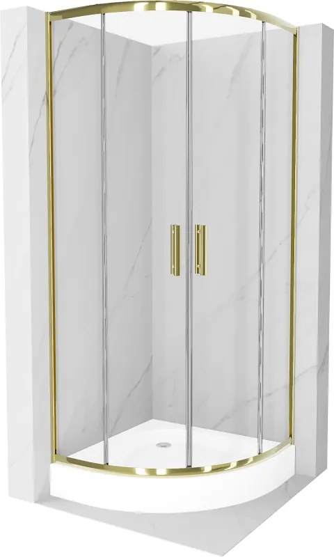 Mexen Rio ronde douchecabine 90 x 90 cm, transparant, goud + Rio douchebak, wit - 863-090-090-50-00-4710