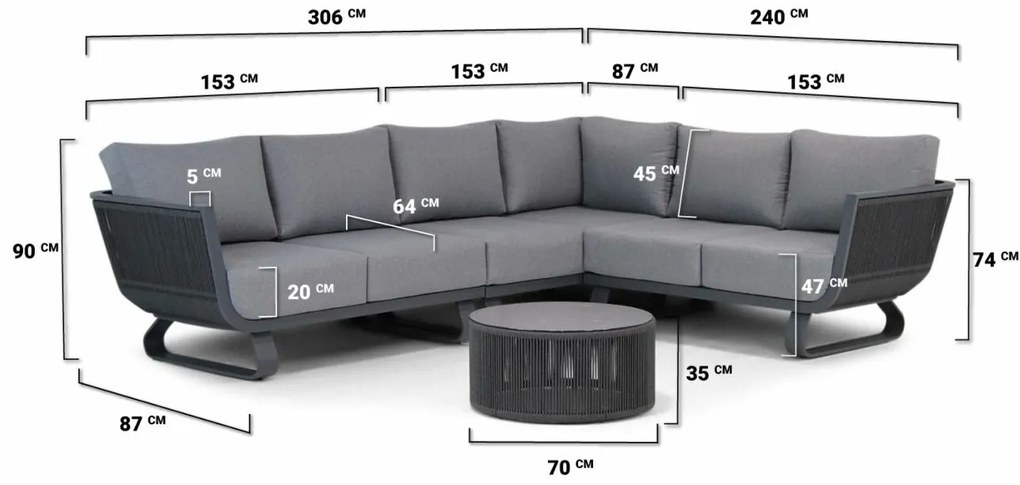 Hoek loungeset 5 personen Rope Grijs  Santika Furniture Santika Corniche