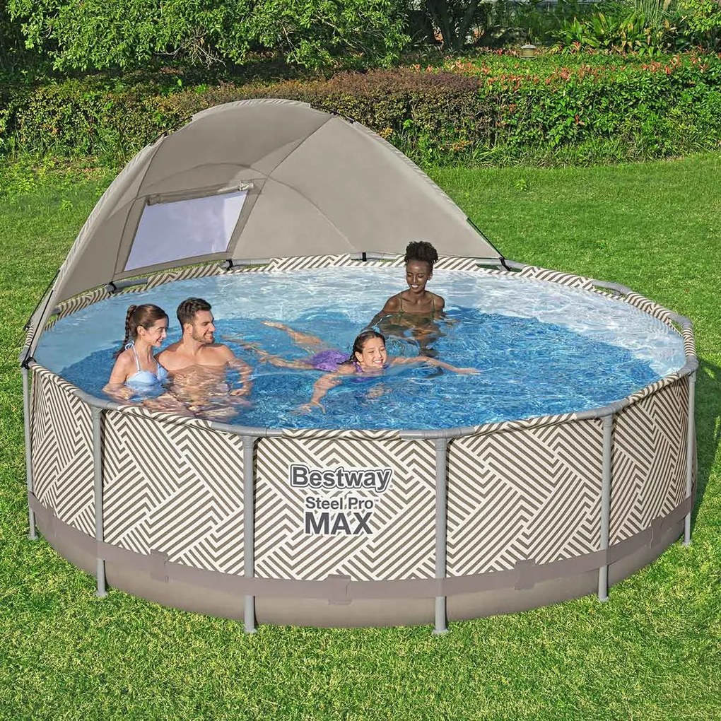 Bestway frame zwembad steel pro max set rond 396 cm met zonnescherm
