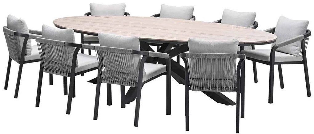 Garden Impressions Tarera tuinset 9-delig - Tulli tuintafel 280x140xH75 cm - light teak vironwood
