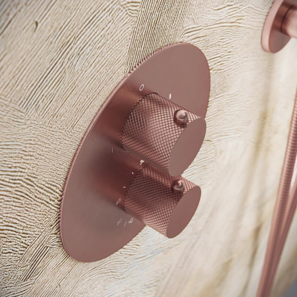 Saniclear Copper Curved Pro inbouw regendouche rond met 20cm hoofddouche en muurarm geborsteld koper