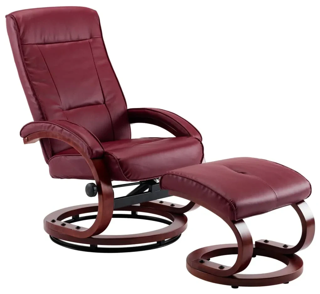 vidaXL Fauteuil verstelbaar met voetenbankje kunstleer wijnrood