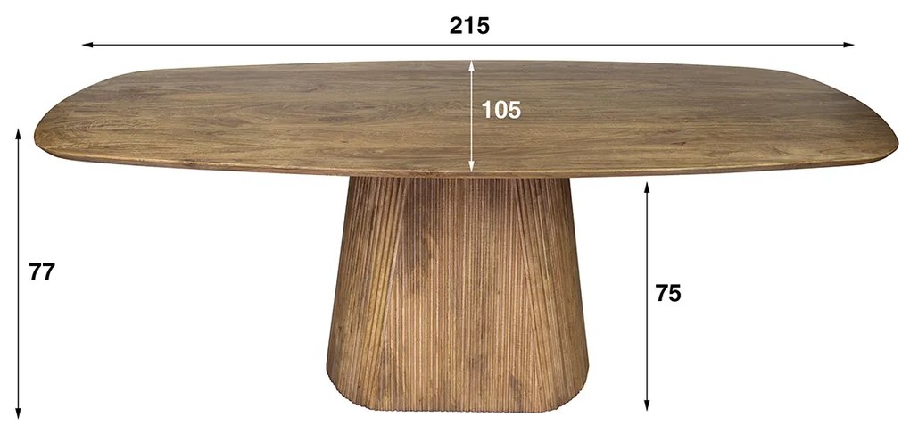 Eettafel Hout Met Ribbelpoot 215 Cm - 215 X 105cm.