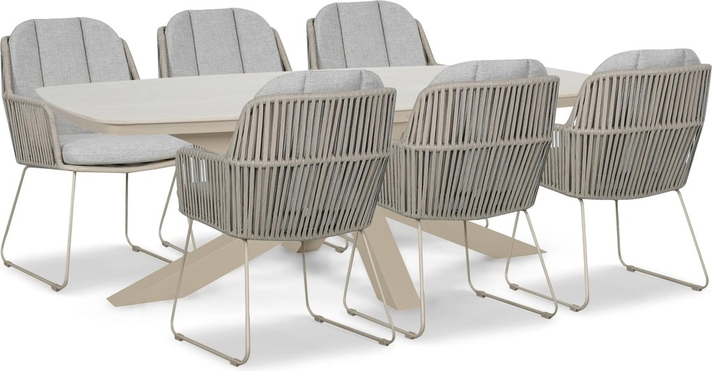 Tuinset 6 personen 220 cm Rope Taupe Domani Furniture Trivento/Belluno