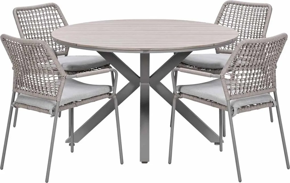 Garden Impressions Natas tuinset 5-delig taupe - Tulli tuintafel Ø122x75 cm - light teak vironwood