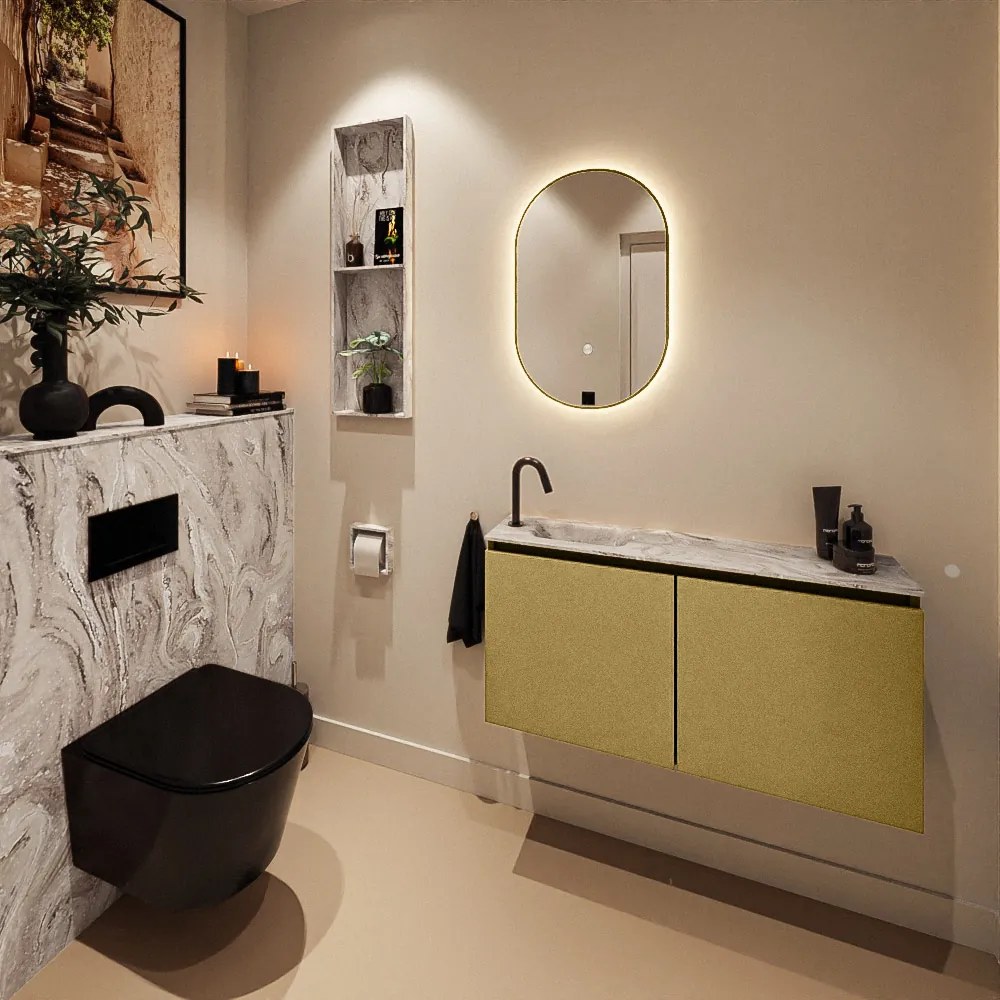 Mondiaz Ture DLux toiletmeubel 100cm oro met wastafel glace links met kraangat