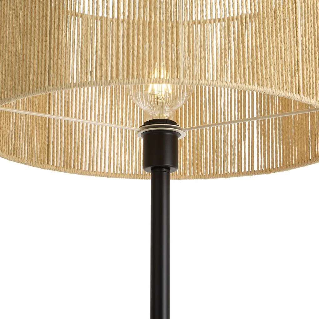 Vloerlamp zwart met beige papieren kap 50/50/25 - Simplo