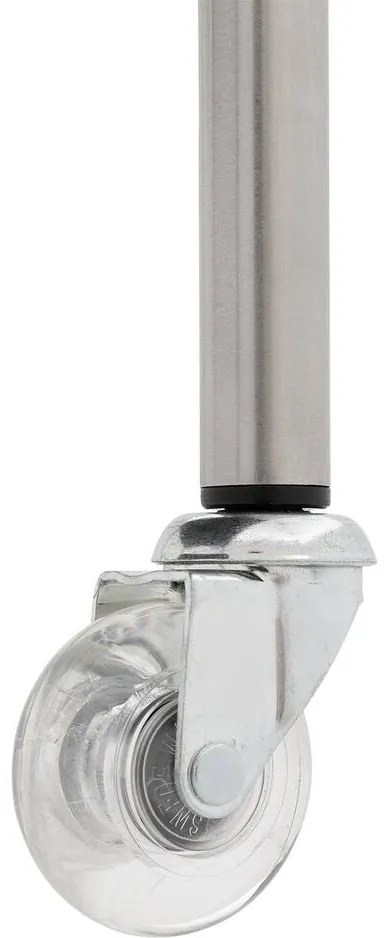 Goossens Eetkamerstoel Funk RVS Poten rood leer leuning en Transparant skater wiel met rvs kapmet wielen, modern design