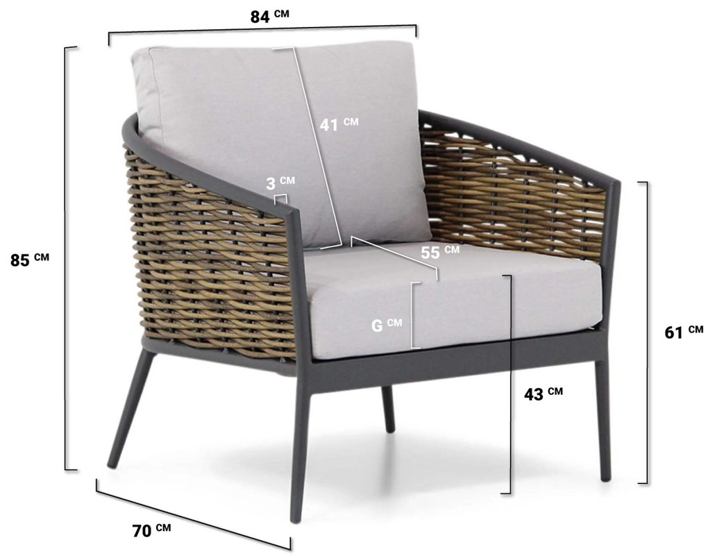 Stoel en Bank Loungeset 5 personen Aluminium Taupe  Coco Coco Palm