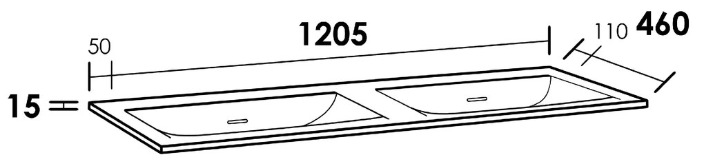 Sanituba Furiosa Mat dubbele wastafel fine stone zonder kraangat 120cm