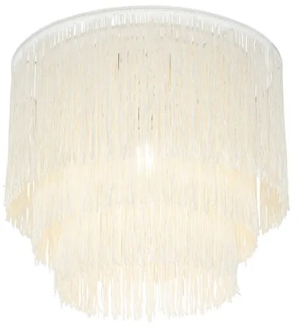 Oosterse plafondlamp goud crème kap met franjes - Franxa