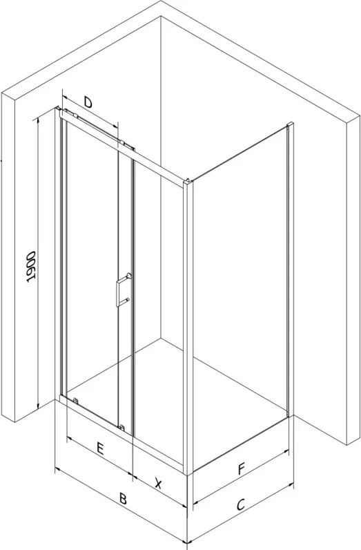 Mexen Apia schuifdouchecabine 100 x 90 cm, transparant, zwart - 840-100-090-70-00