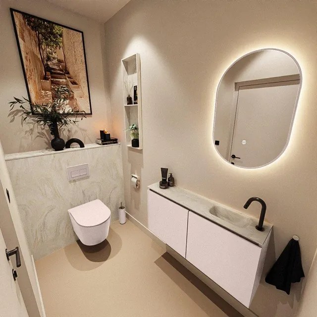 MONDIAZ TURE-DLUX 100cm toiletmeubel Rosee. EDEN wastafel Ostra positie rechts. Met 1 kraangat. TUREDX100ROSR1OST