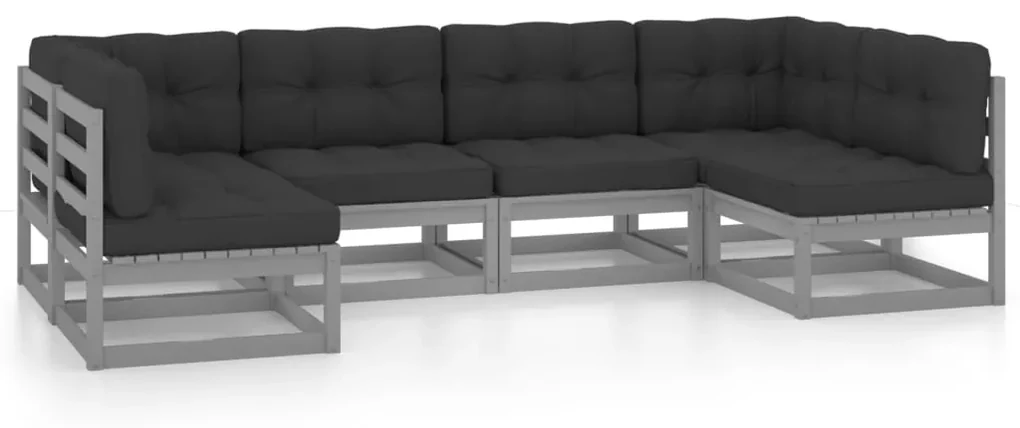 vidaXL 6-delige Loungeset met kussens massief grenenhout grijs