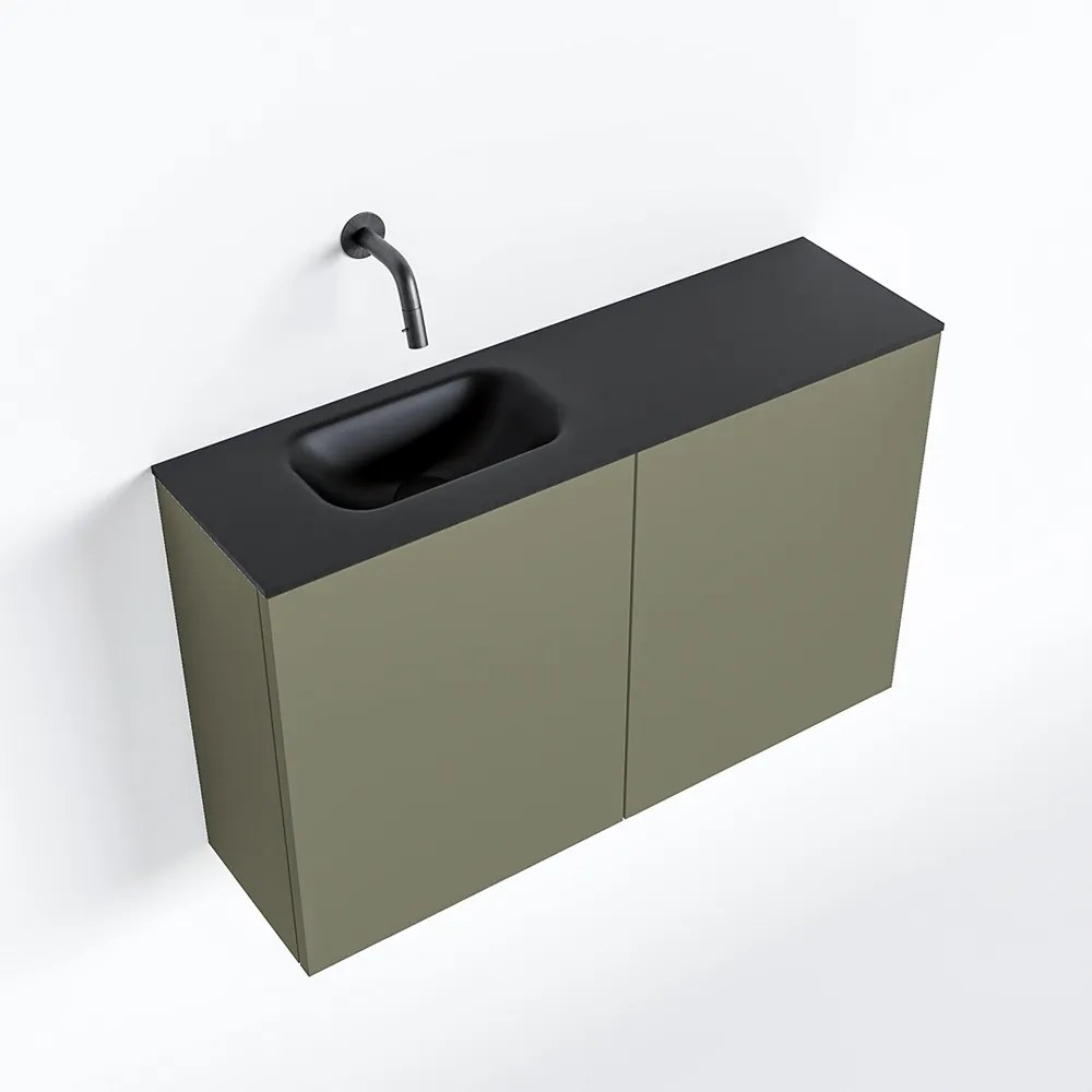 Zaro Polly toiletmeubel 80cm army met zwarte wastafel zonder kraangat links