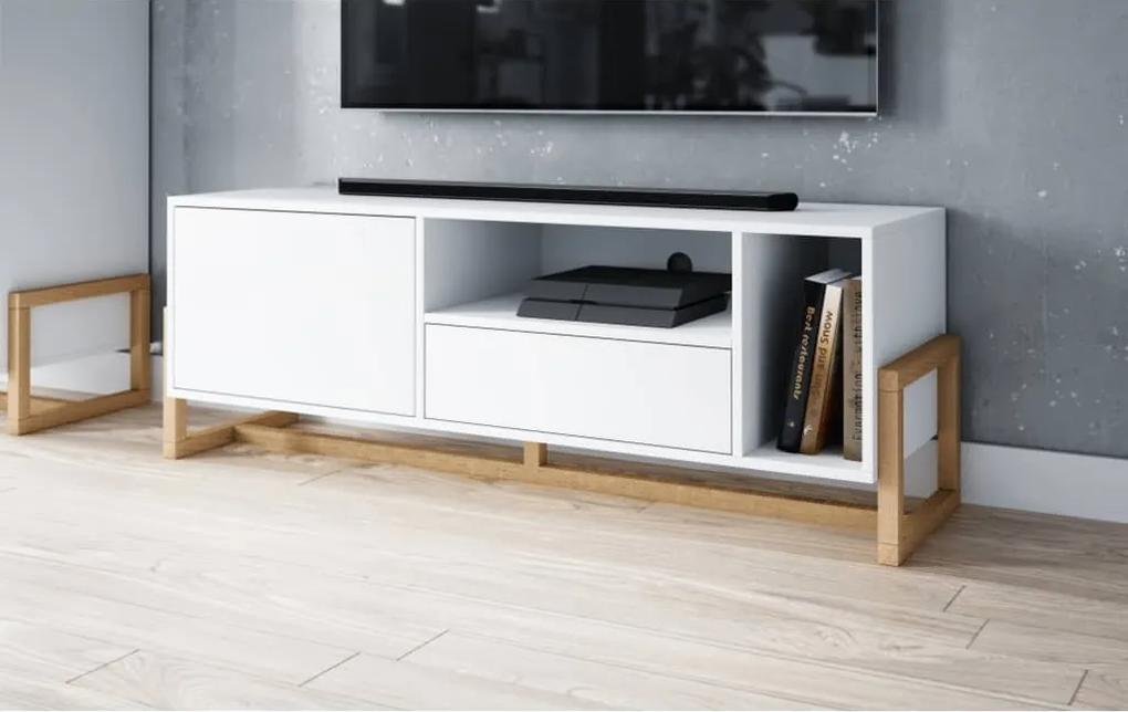 TV meubel Wit & Hout – 140x49x42 cm