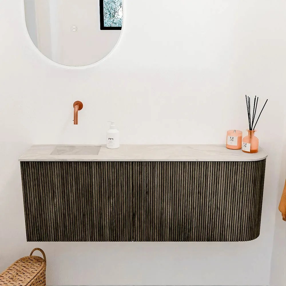 Mondiaz Joya DLux 110cm toiletmeubel ronding rechts shadow met wastafel faye links zonder kraangat ostra