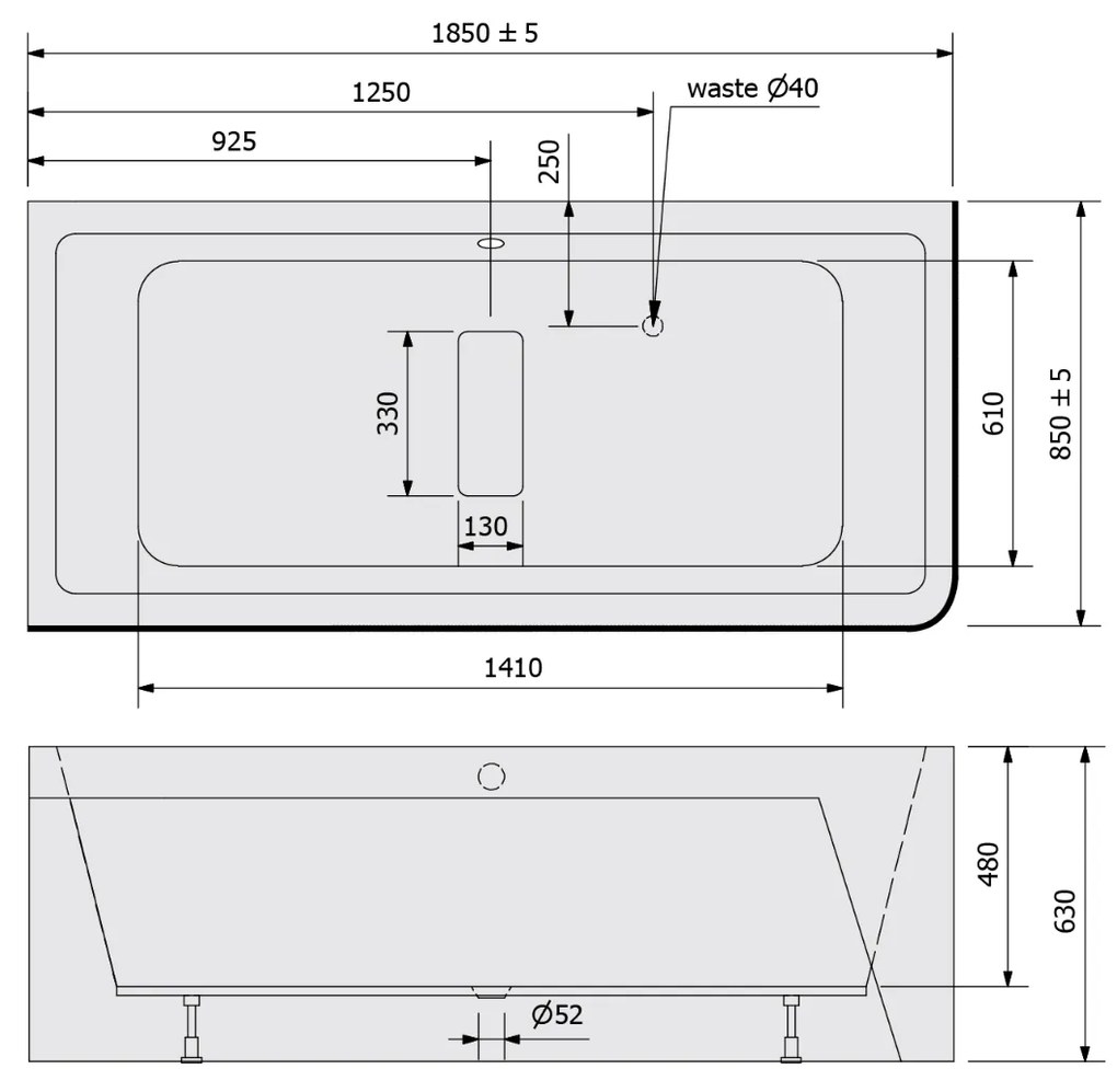 Polysan Marlene Curve ligbad links 185x85x63cm wit