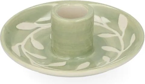Kandelaar, porselein, takjes, lichtgroen, Ø10.5 x 3,2 cm