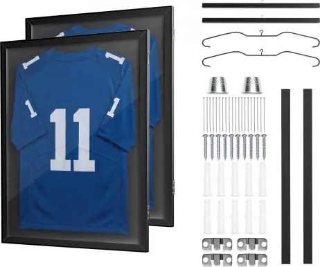 VEVOR 2 x Jersey Lijsten 590 x 795 mm, Houten Fotolijsten voor Jerseys met PC-plaat en 98% UV-bescherming, Objectlijsten met Ophanghaak &amp; Magnetische Sluiting voor Baseball-, Basketball-, Football- en Hockeyshirts