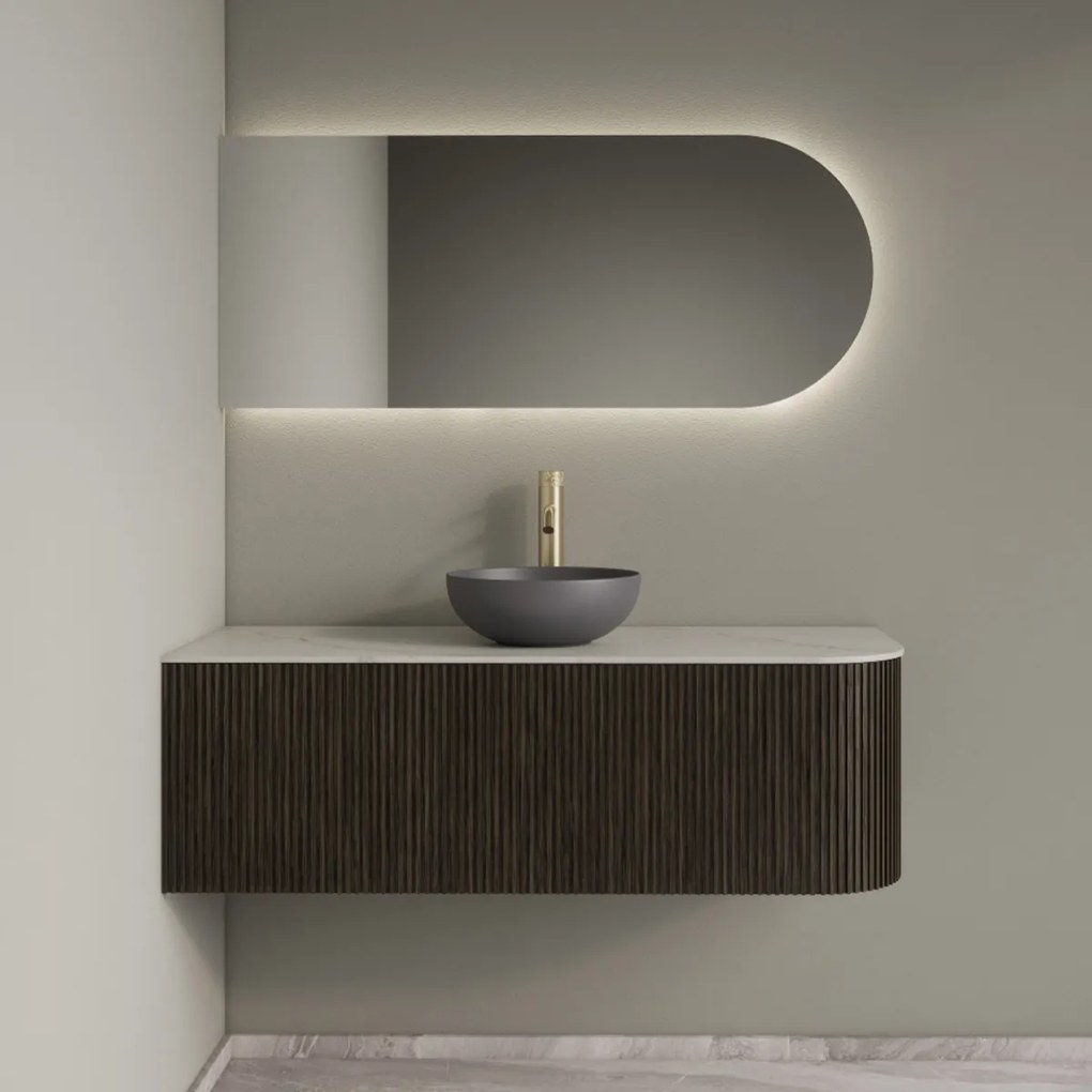 Gliss Design Alluro badmeubel ribbelfront met ronding rechts 120cm charcoal en wit marmer toppaneel