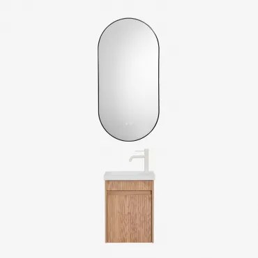 Narek Zwevend Houten Badkamermeubelset Met Geïntegreerde Wastafel Ash Brown & Ovale Led En Anticondens Zwart 50x100 Cm Asteiro & Tapioca - Sklum