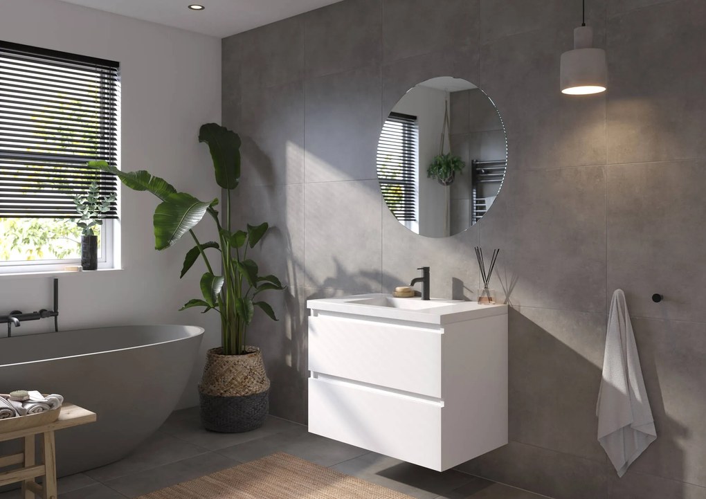 Saqu Gaia badmeubel incl. glans witte wastafel 80x52x64cm glans wit – witte greeplijst