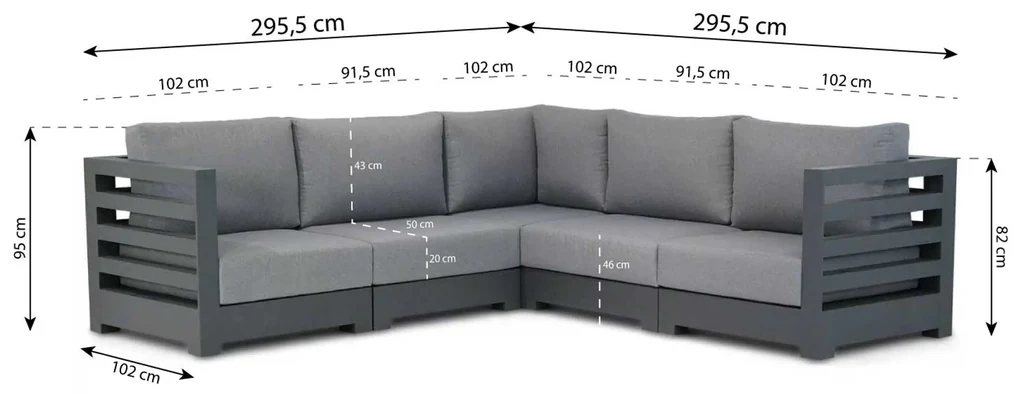 Hoek loungeset 5 personen Aluminium Grijs Santika Furniture Santika Phantom