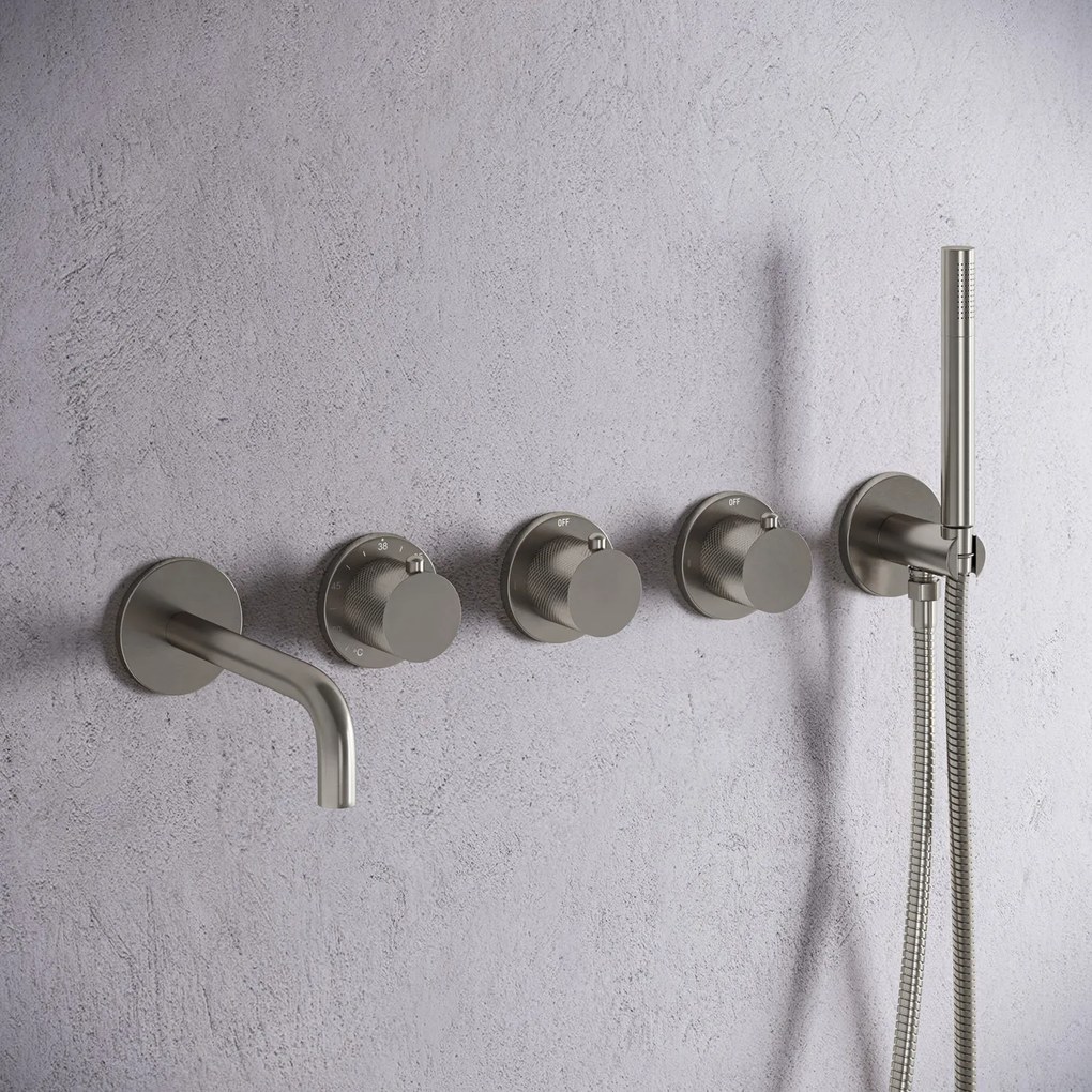 Saniclear Plus Curved inbouw badkraan met 20cm uitloop en staafhanddouche RVS