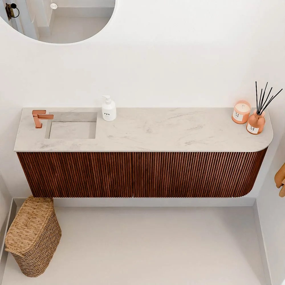 Mondiaz Joya DLux 110cm toiletmeubel ronding rechts ruby met wastafel faye links 1 kraangat opalo