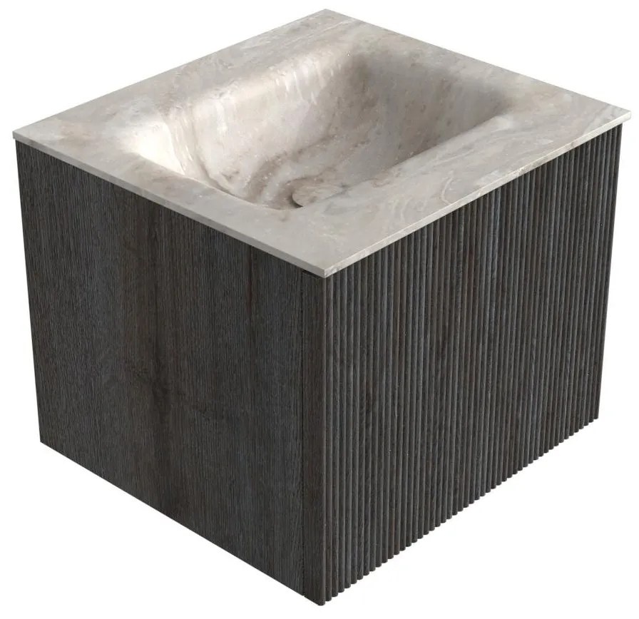 Mondiaz Kurve-dlux 50cm badmeubel shadow met 1 lade en wastafel grunne midden zonder kraangat frappe