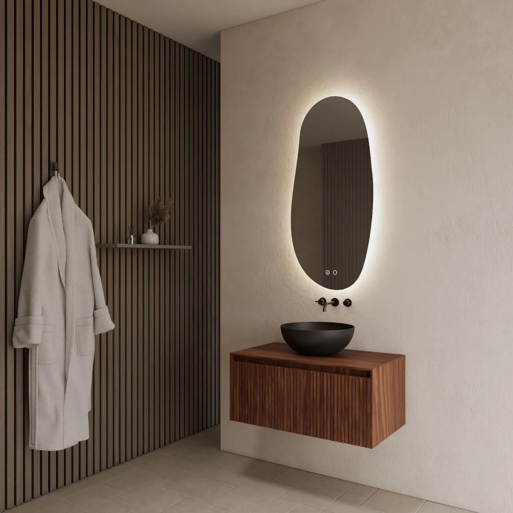 Gliss Design Timotheus badmeubel met ribbelfront 80cm walnut