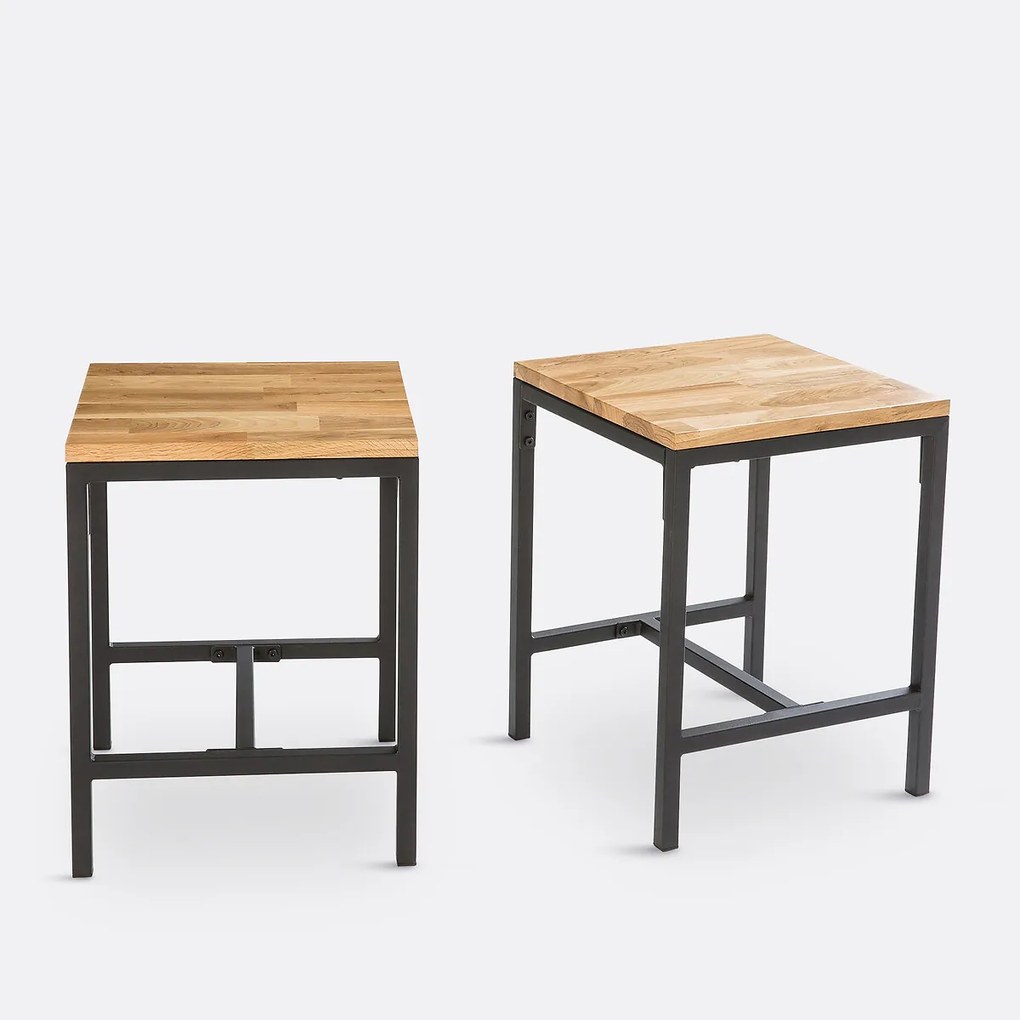 Set van 2 krukken, massief eiken en staal, Hiba