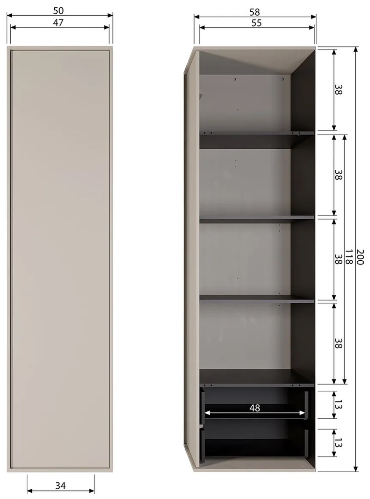 Vtwonen Daily Single Beige Kledingkast Samenstellen - 50x58x200cm.