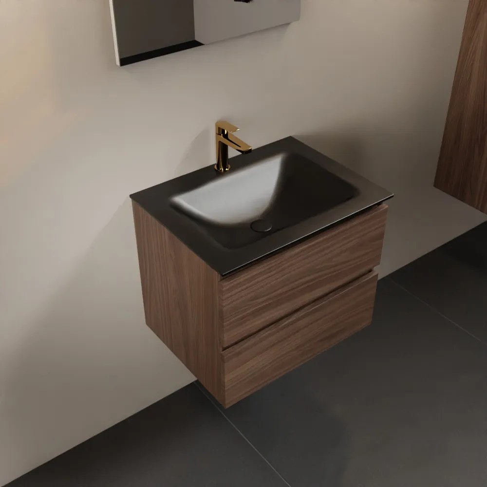 Mondiaz Aivy badmeubel 60cm mocha met wastafel solid surface urban midden 1 kraangat en spiegel