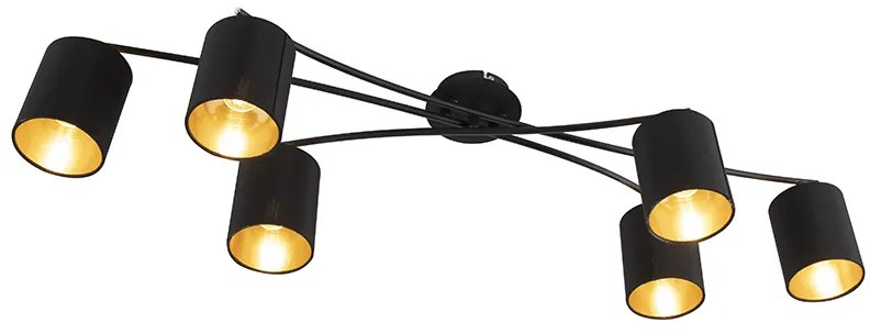 Moderne plafondlamp zwart 6-lichts - Lofty