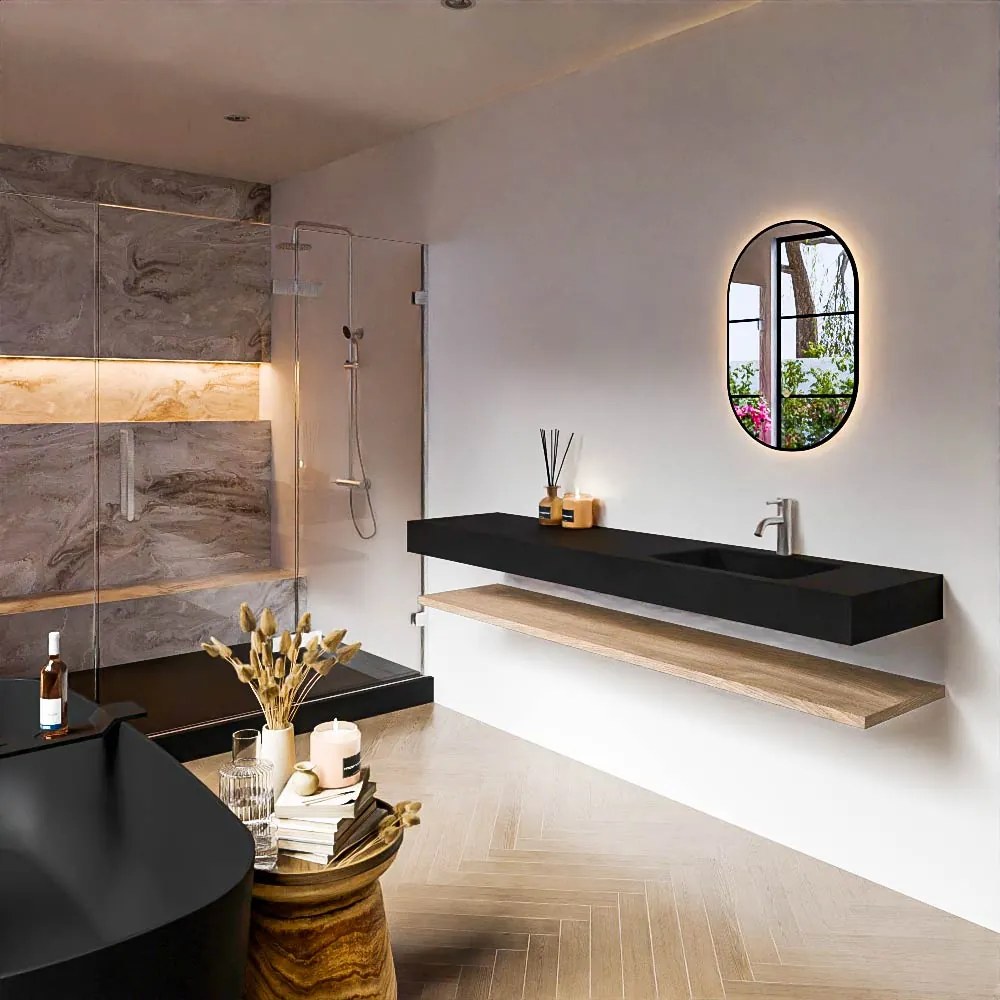 Zaro Alan badmeubel 190cm met planchet washed oak en vrijhangende wastafel cloud rechts 1 kraangat urban
