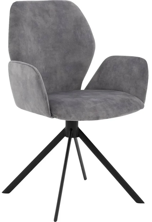 Goossens Eetkamerstoel Hera grijs velvet stof met armleuning, modern design