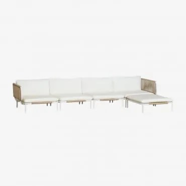 Tuinset Met Modulaire 4-delige Bank Met 2 Hoekmodules En Poef In Roubly-staal Beige Amandelroos - Sklum