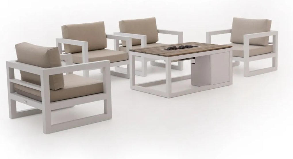 Forza Calleo/Cosiraw stoel loungeset met vuurtafel 5-delig