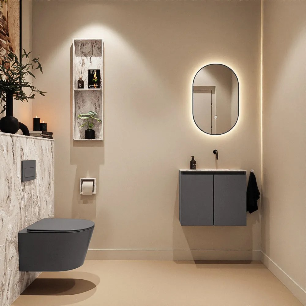 Mondiaz Ture DLux toiletmeubel 60cm dark grey met wastafel glace rechts zonder kraangat