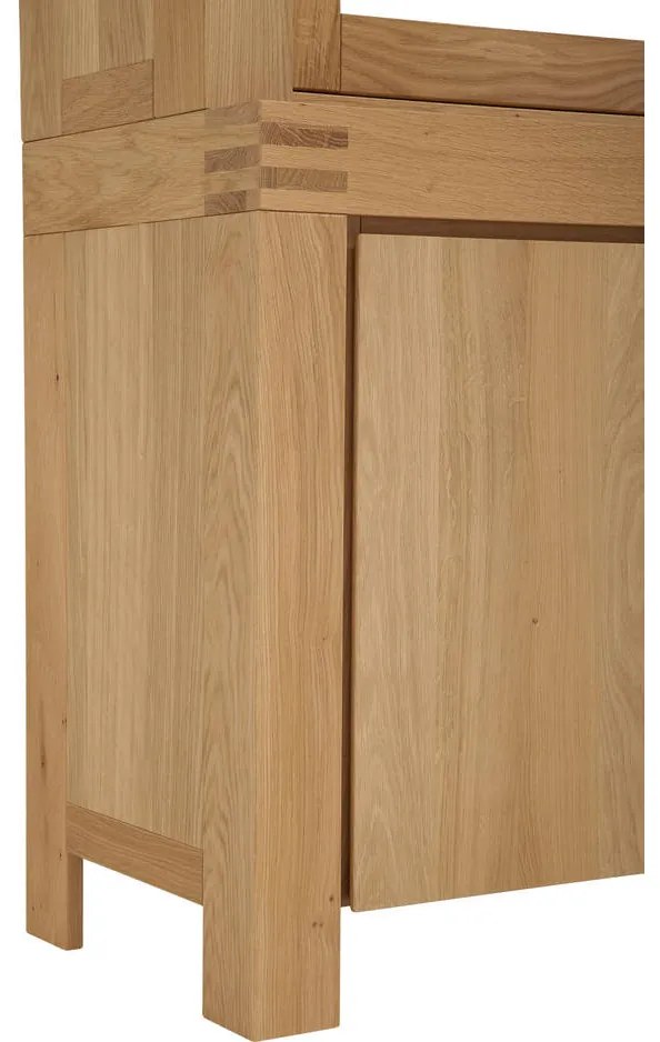 Goossens Buffetkast Clear, 2 glasdeuren boven, 4 dichte deuren onder, blank eiken, 210 x 225 x 45 cm, stijlvol landelijk