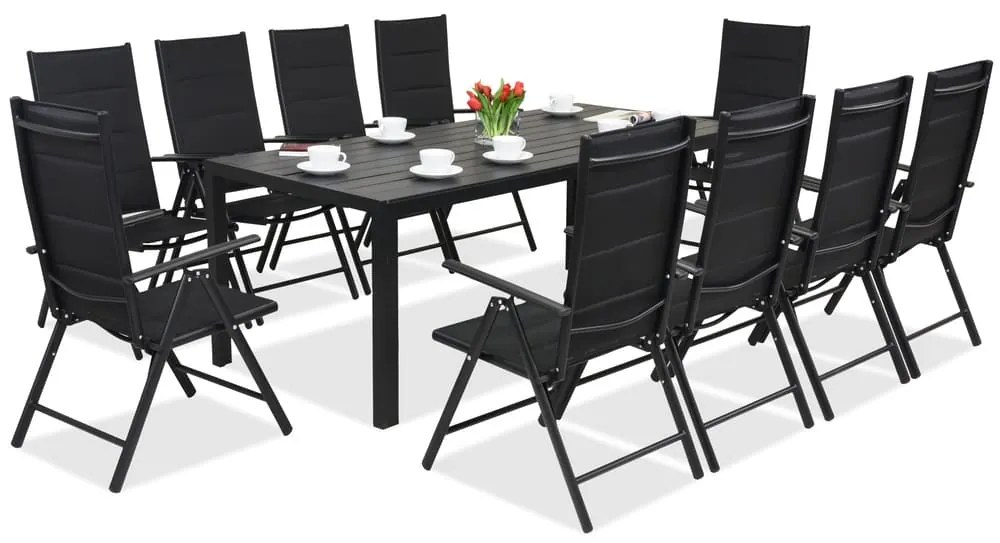 Aluminium tuinmeubelen polywood met grote tafel Verona voor 10 personen Garden Point zwart