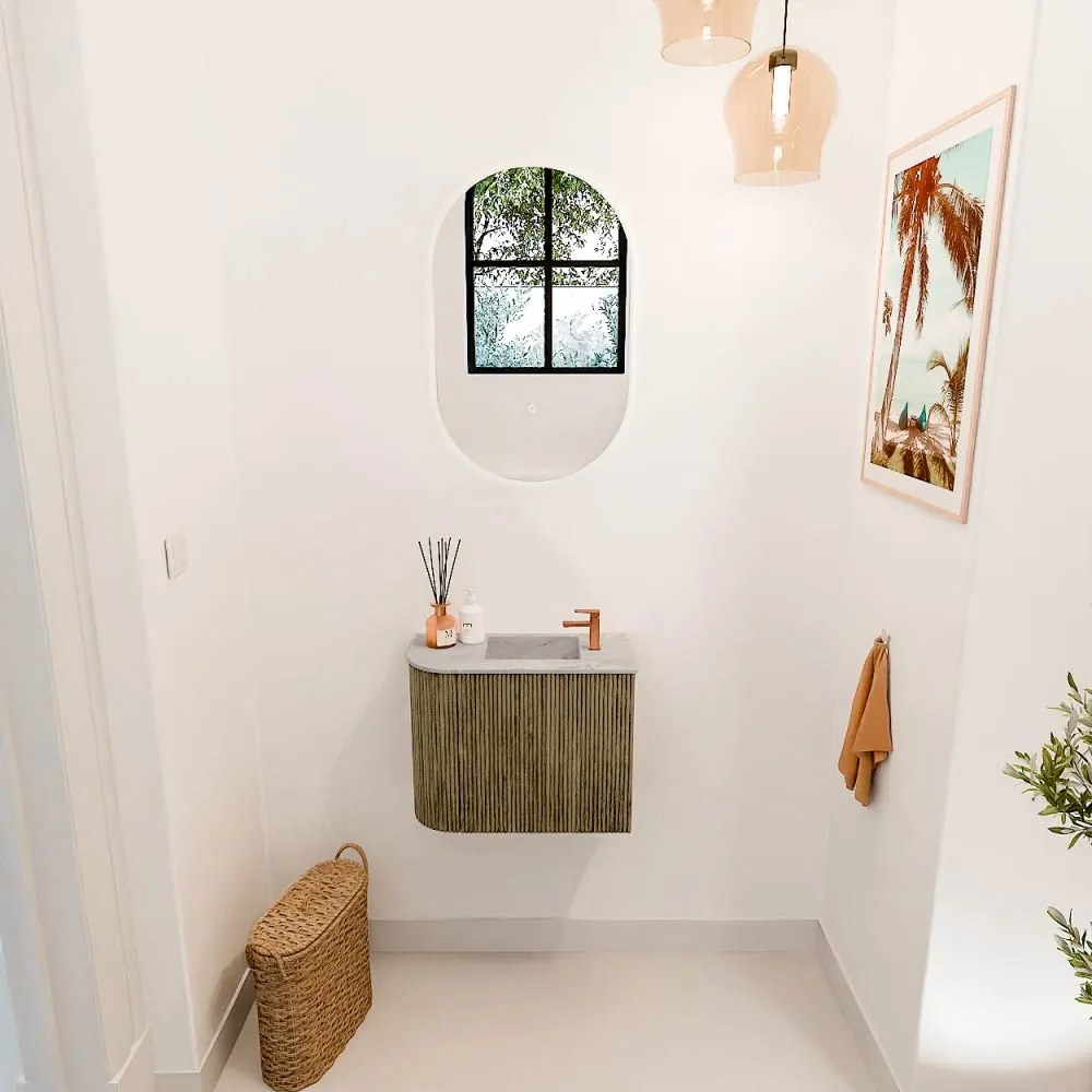 Mondiaz Joya DLux 50cm toiletmeubel ronding links dusk met wastafel faye rechts 1 kraangat glace