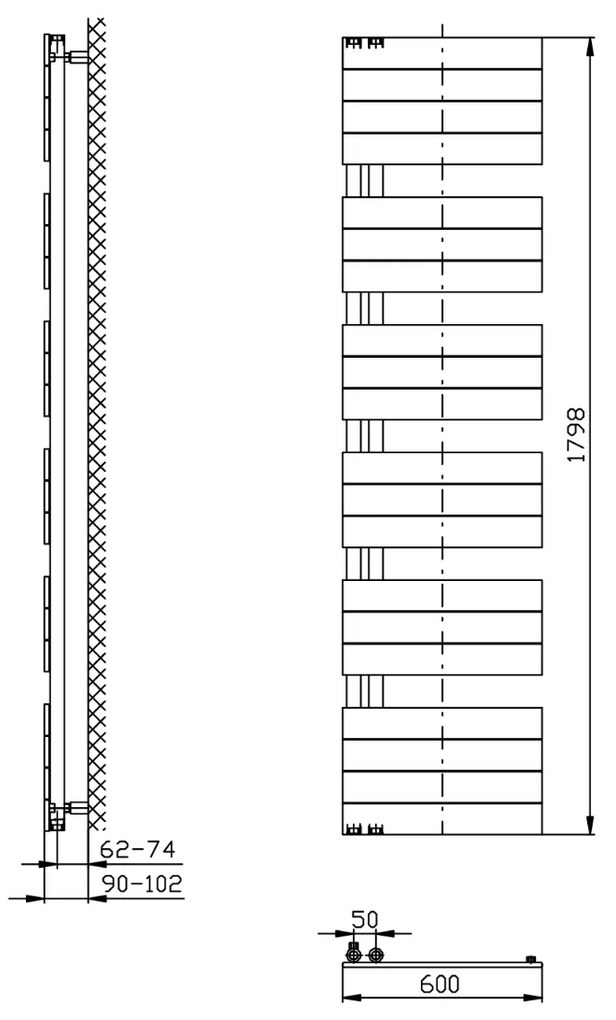 Aqualine Mili radiator mat zwart 60x180cm 927W
