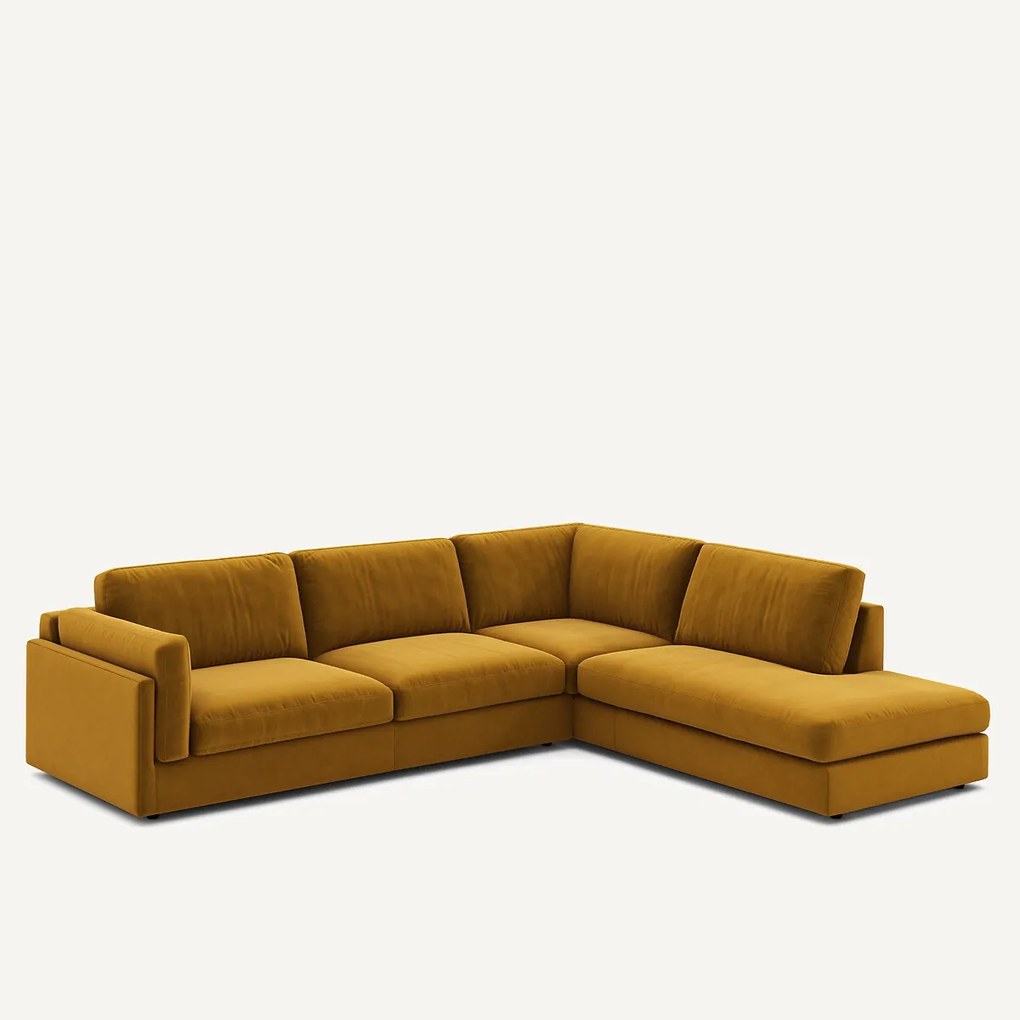 Omvormbare bank met hoek en longchair, fluweel, CÉSAR