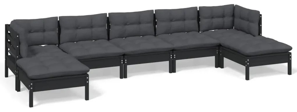 vidaXL 7-delige Loungeset met kussens grenenhout zwart