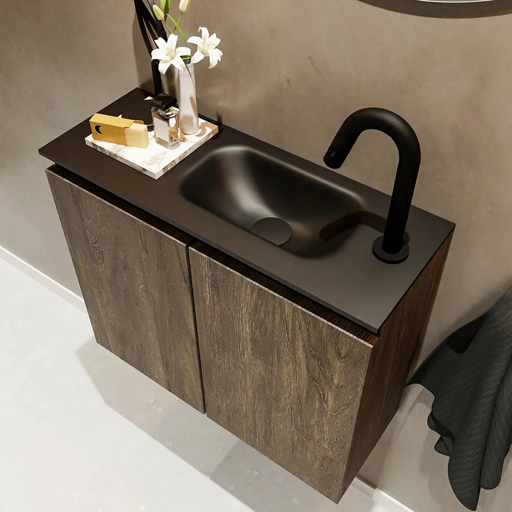 Mondiaz Ture 60cm toiletmeubel dark brown met wastafel urban rechts 1 kraangat