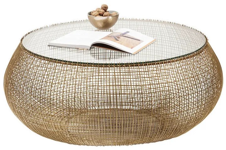 Kare Design Cesta Glazen Salontafel Met Goud Gaas - 110 X 110cm.